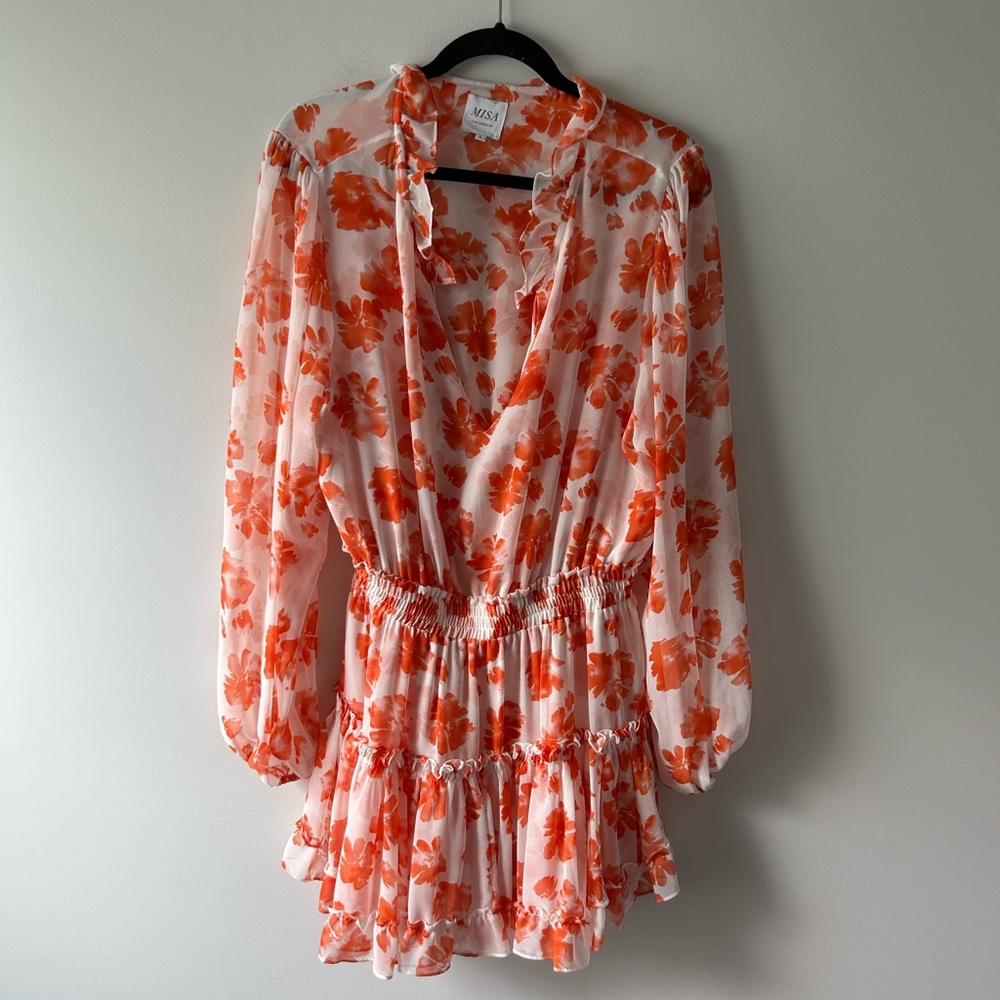 Misa orange and white floral print dress